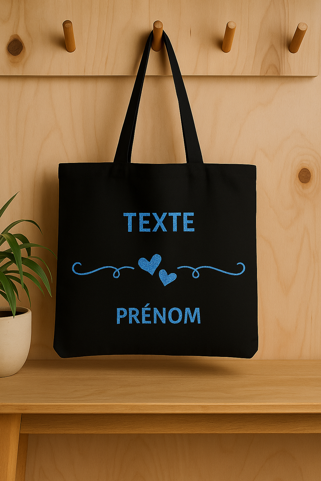 ⚫ Tote-Bag noir avec des cœurs