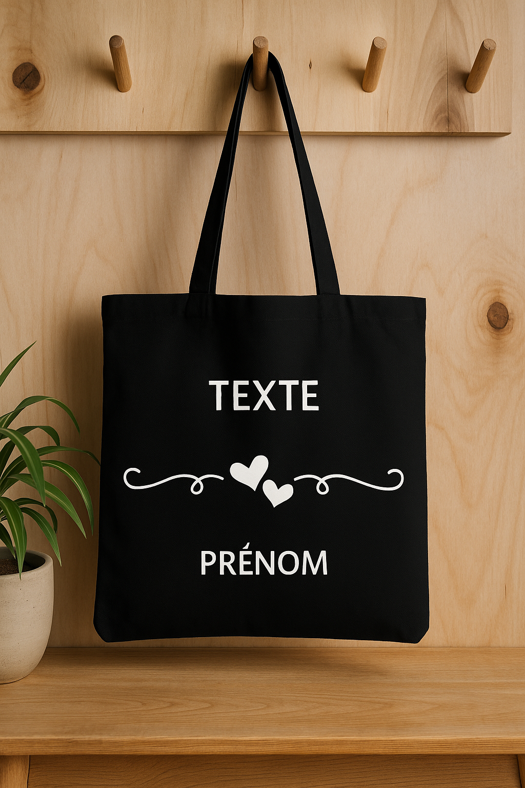 ⚫ Tote-Bag noir avec des cœurs
