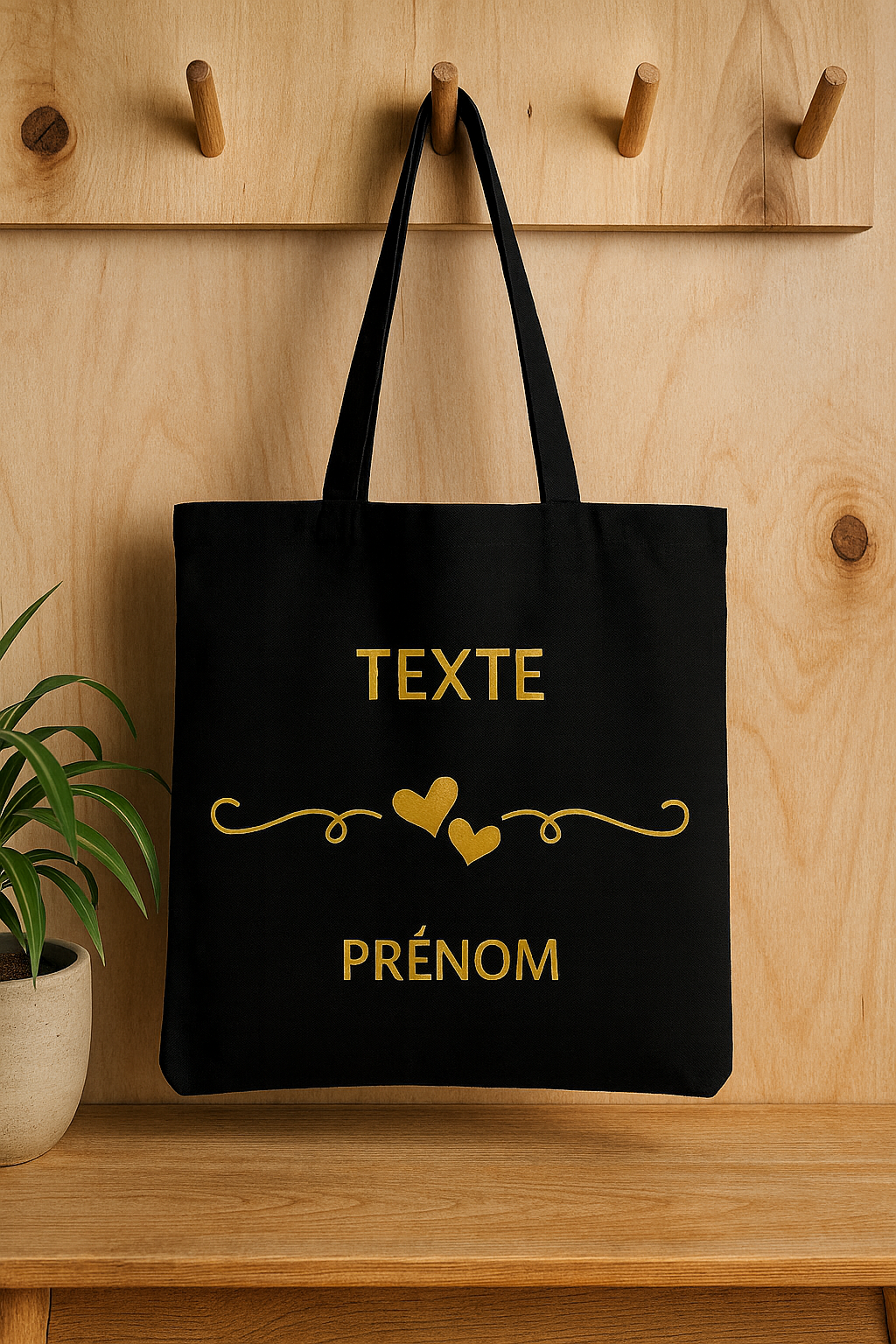 ⚫ Tote-Bag noir avec des cœurs