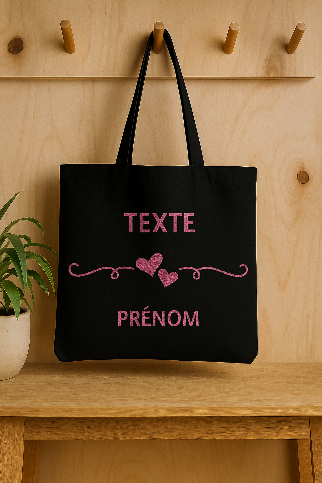 ⚫ Tote-Bag noir avec des cœurs