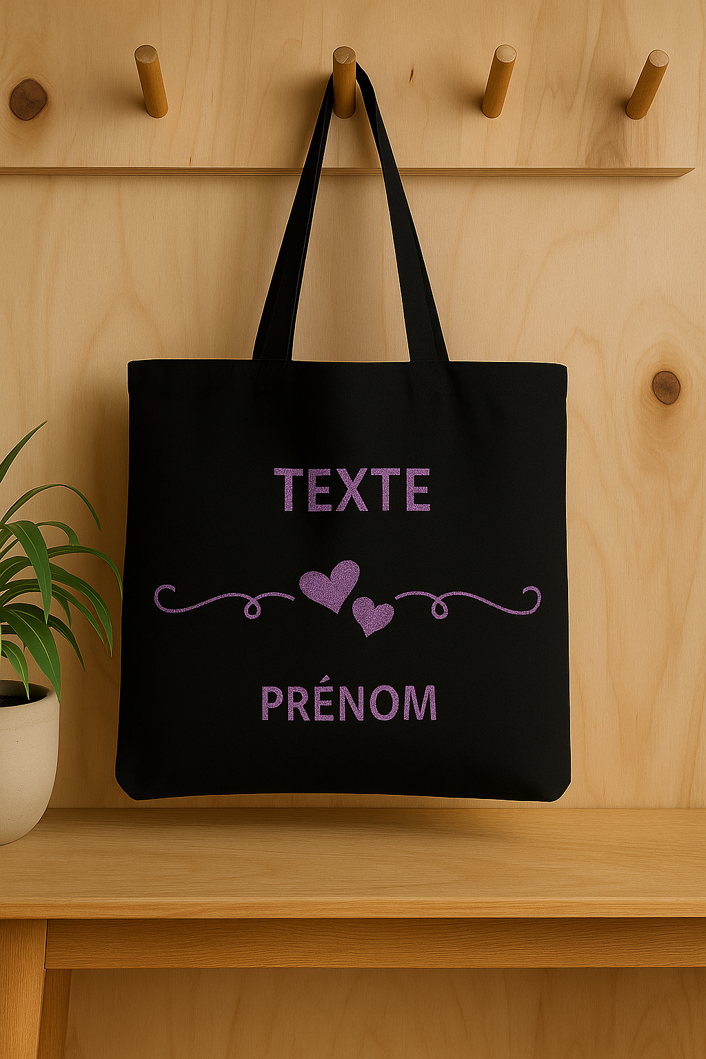 ⚫ Tote-Bag noir avec des cœurs