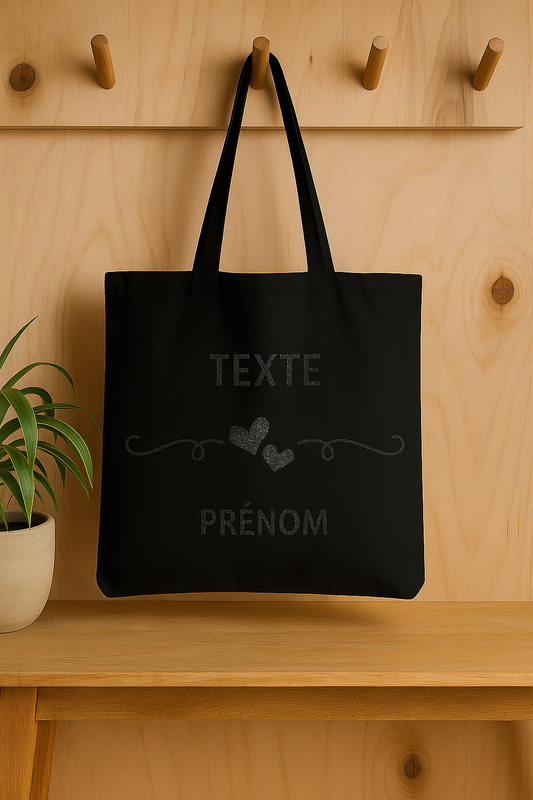 ⚫ Tote-Bag noir avec des cœurs